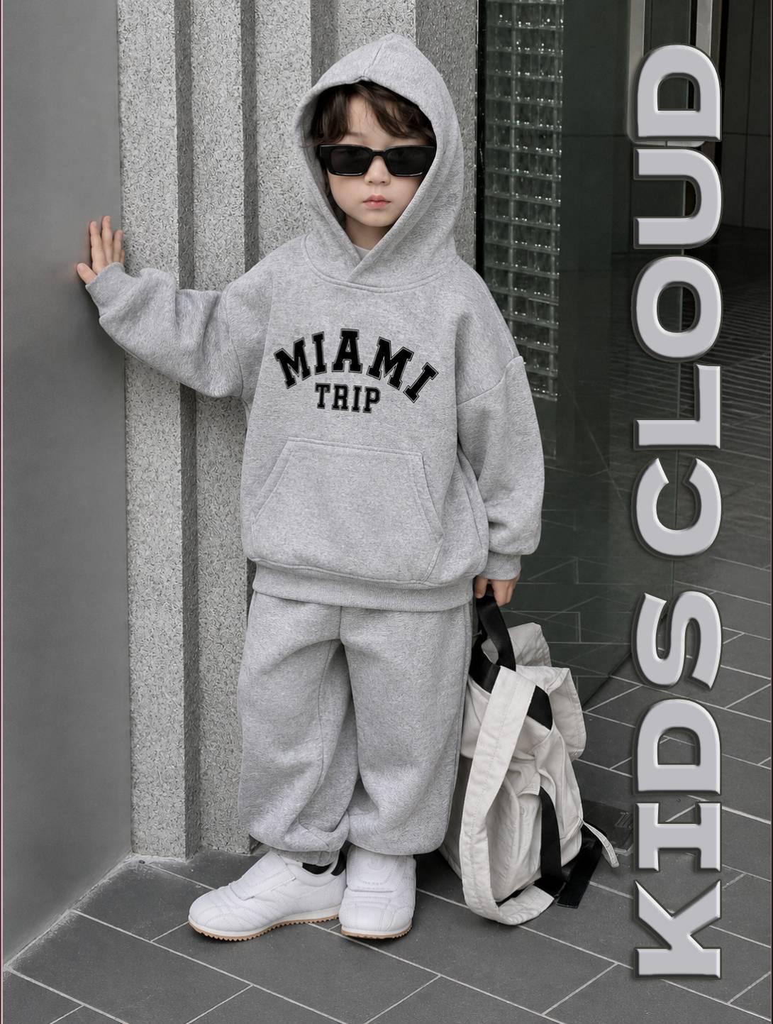 Kids Baggy Suit Relaxed Fit Miami Soft Cotton Fleece Heather Grey for Winter