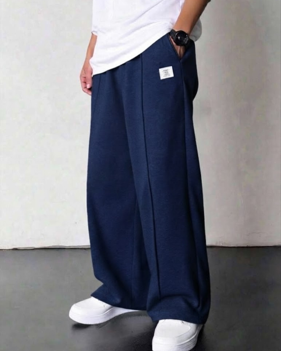 Relaxed Fit Pleated Trouser Cotton Terry Navy Blue
