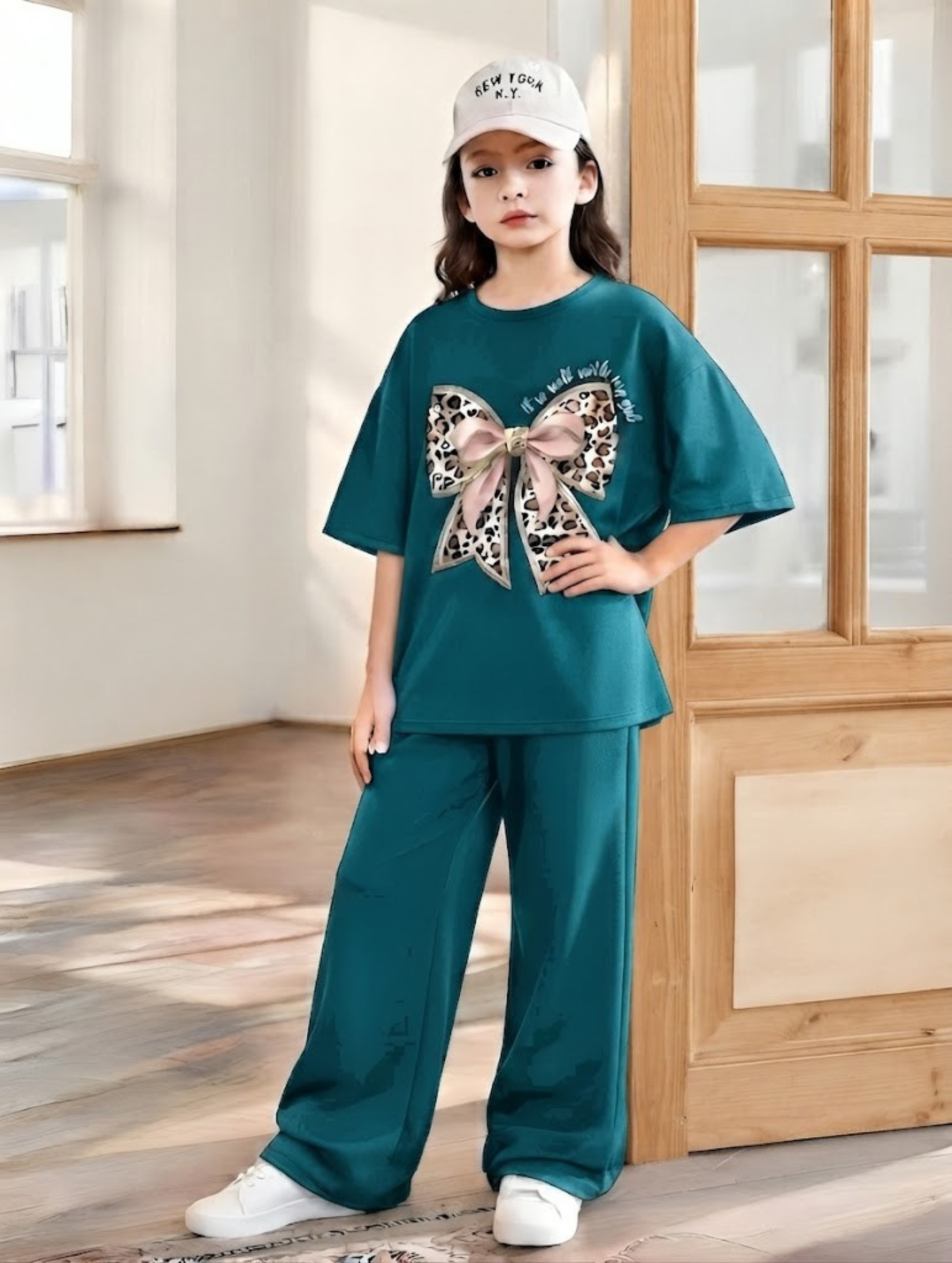 Baggy Suit Teen Girl Bow Peacock Soft Cotton Jersey for Summer