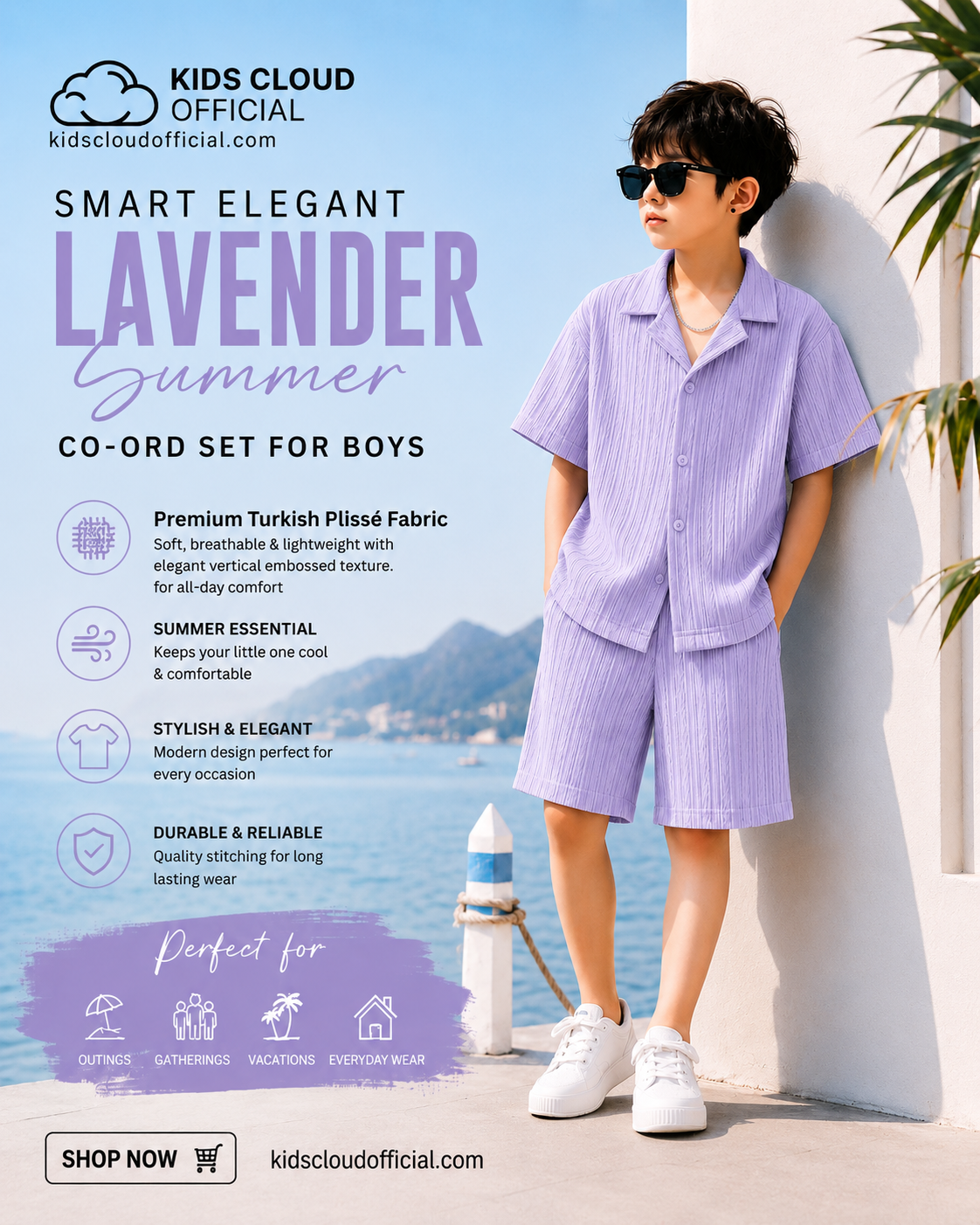 CO-ORD Set Premium Turkish Plissé Fabric for Summer Lavender