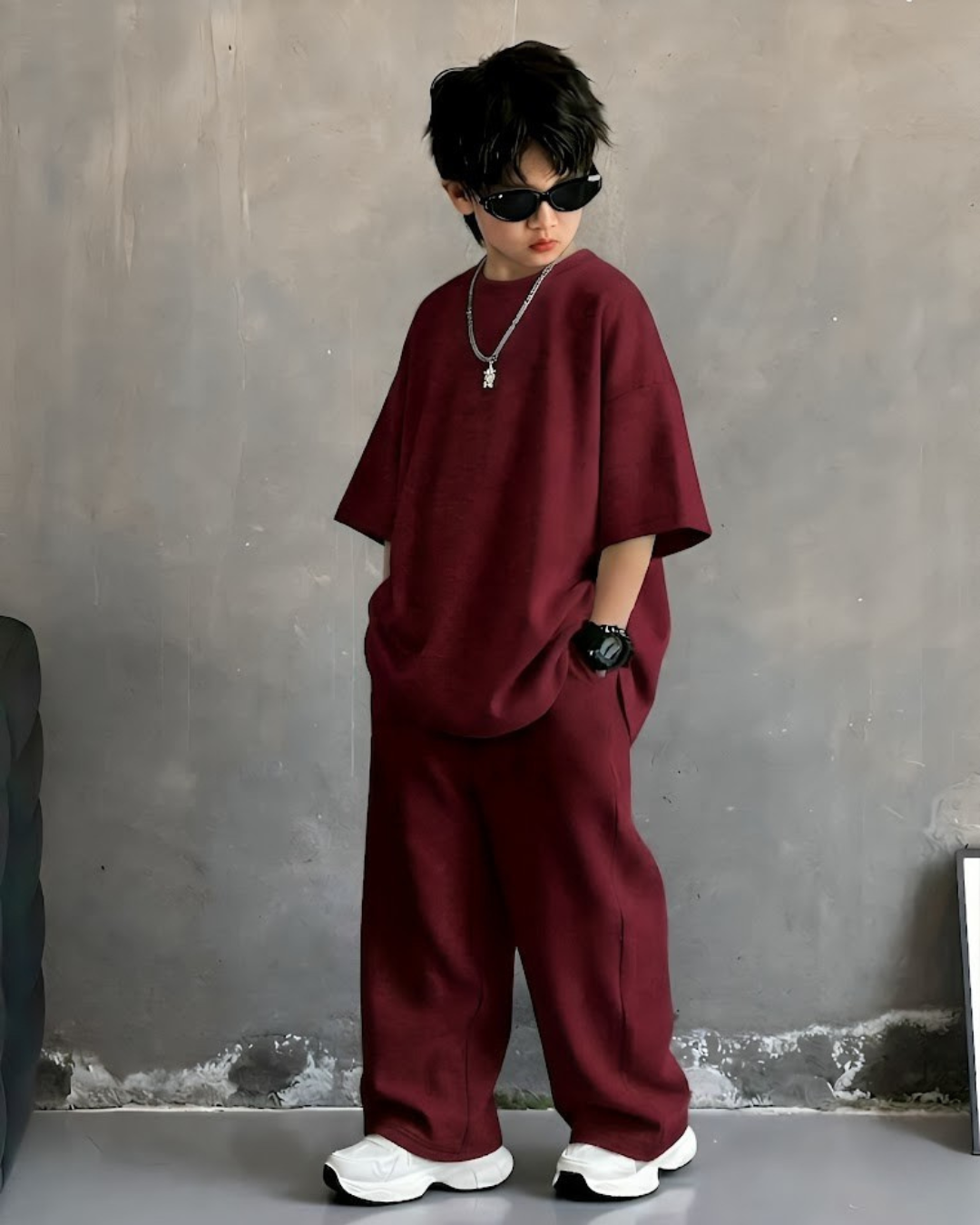 Baggy Suit Maroon Soft Cotton Jersey for Summer