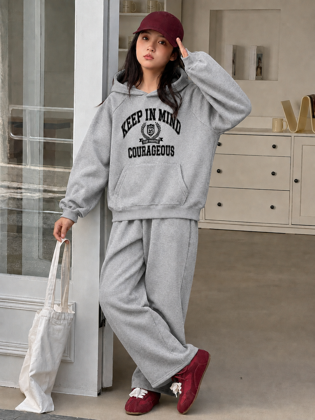 Teen Girl Baggy Suit Relaxed Fit Keep Mind Soft Cotton Fleece Heather Grey for Winter