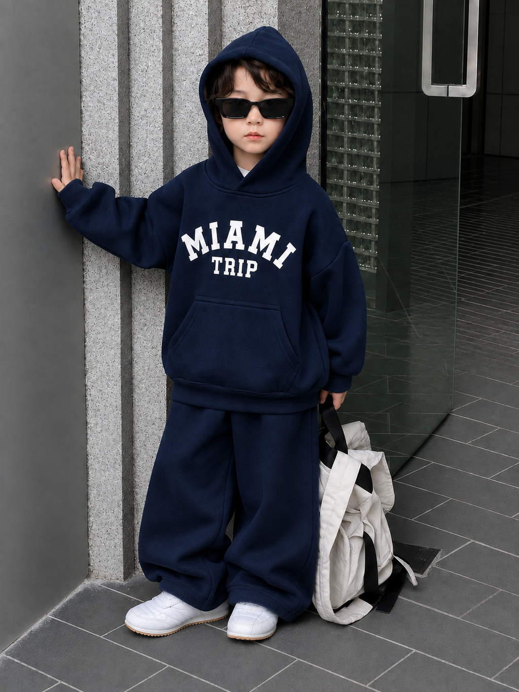 Kids Baggy Suit Relaxed Fit Miami Soft Cotton Fleece navy Blue for Winter