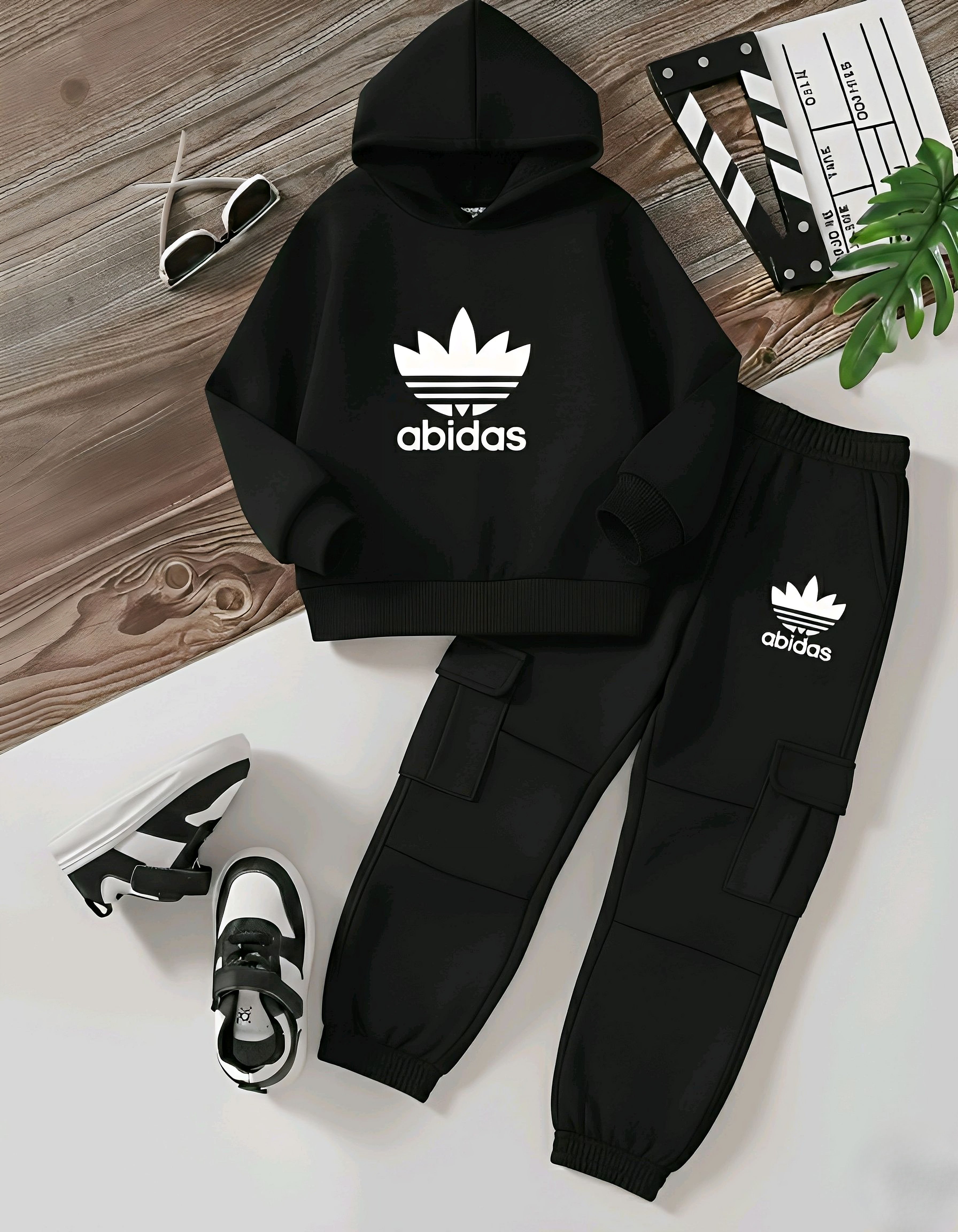 Adidas Full Black with cargo pocket Warm Track Suit