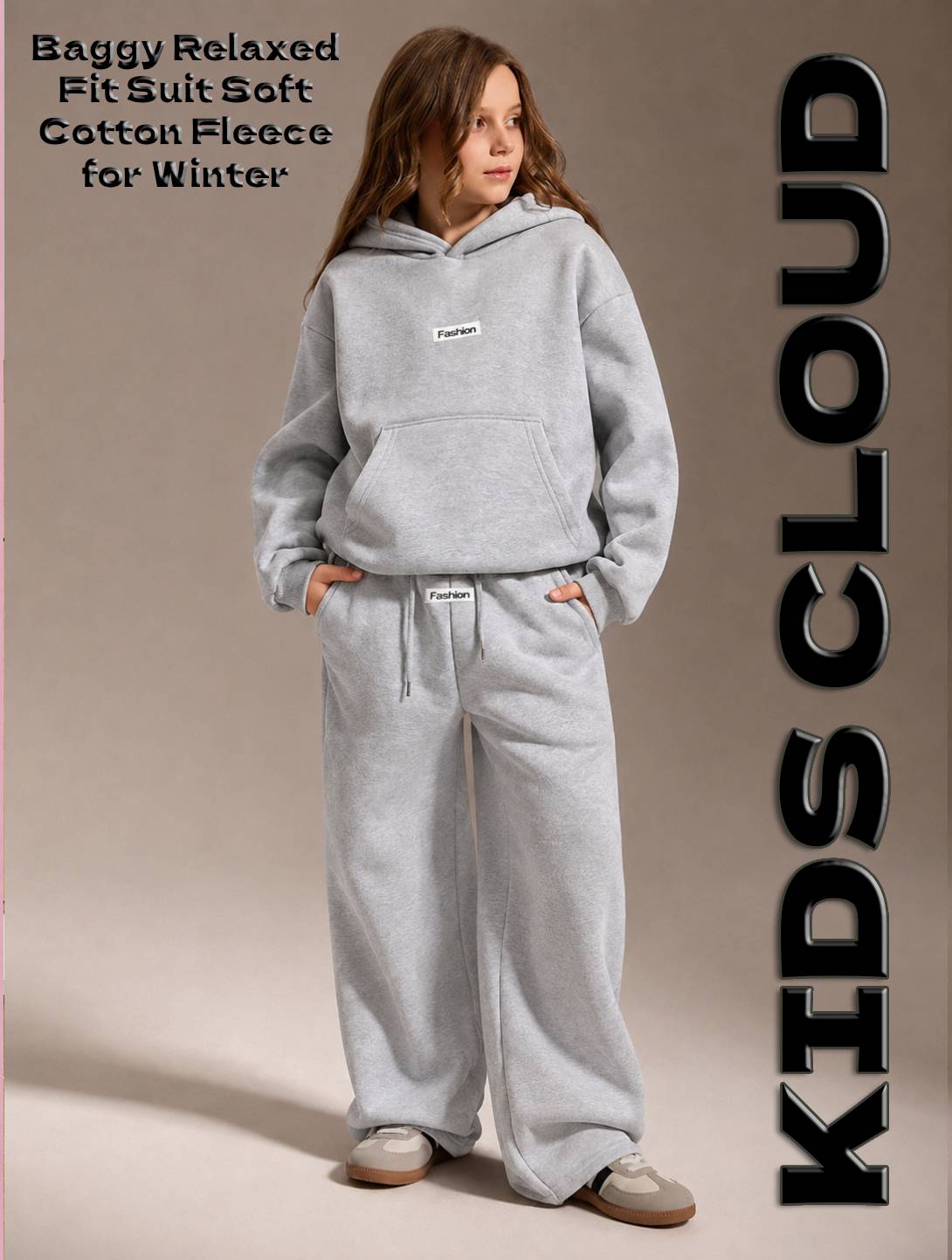 Teen Girl Baggy Suit Relaxed Fit Fashion Soft Cotton Fleece Heather Grey for Winter