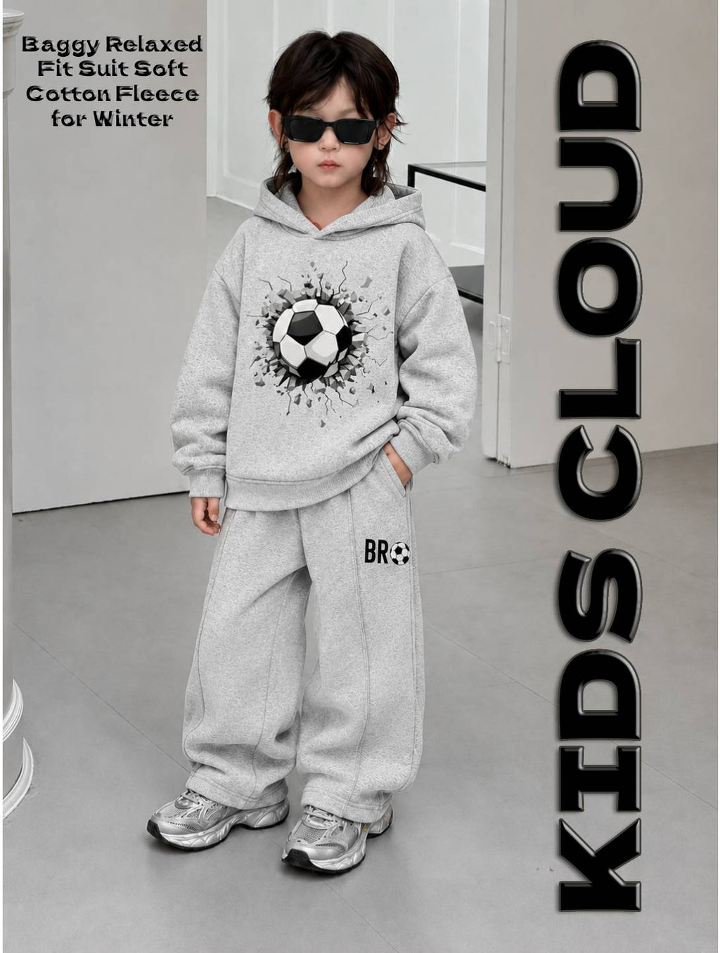 Kids Baggy Suit Relaxed Fit Bruh Soft Cotton Fleece Heather Grey for Winter
