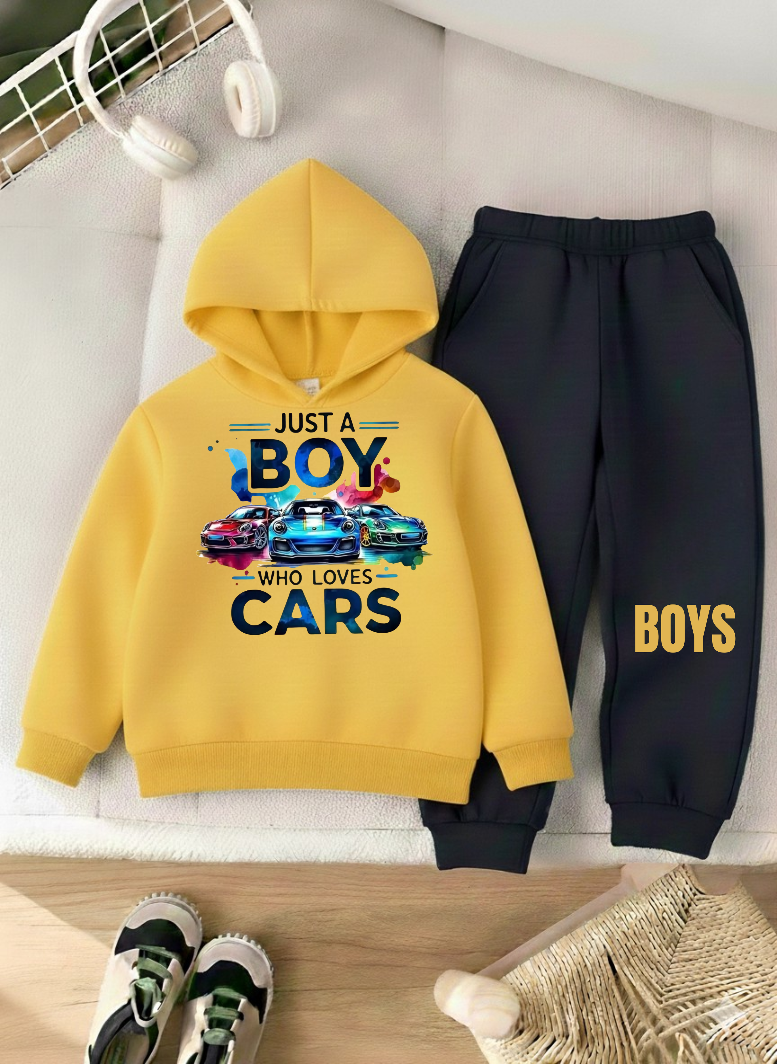 Boy Cars Yellow Fleece Track Suit