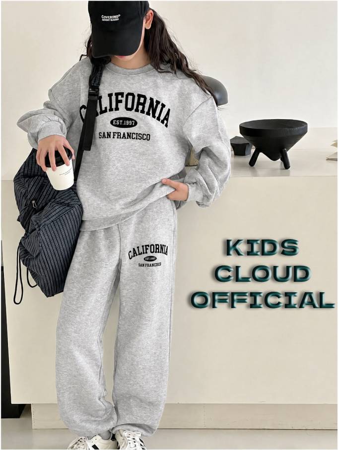 Teen Girl Baggy Suit Relaxed Fit California Soft Cotton Fleece Heather Grey for Winter