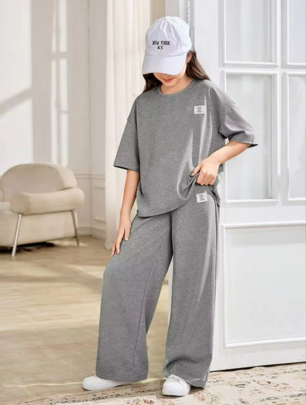Baggy Suit Teen Girl Grey Soft Cotton Jersey for Summer