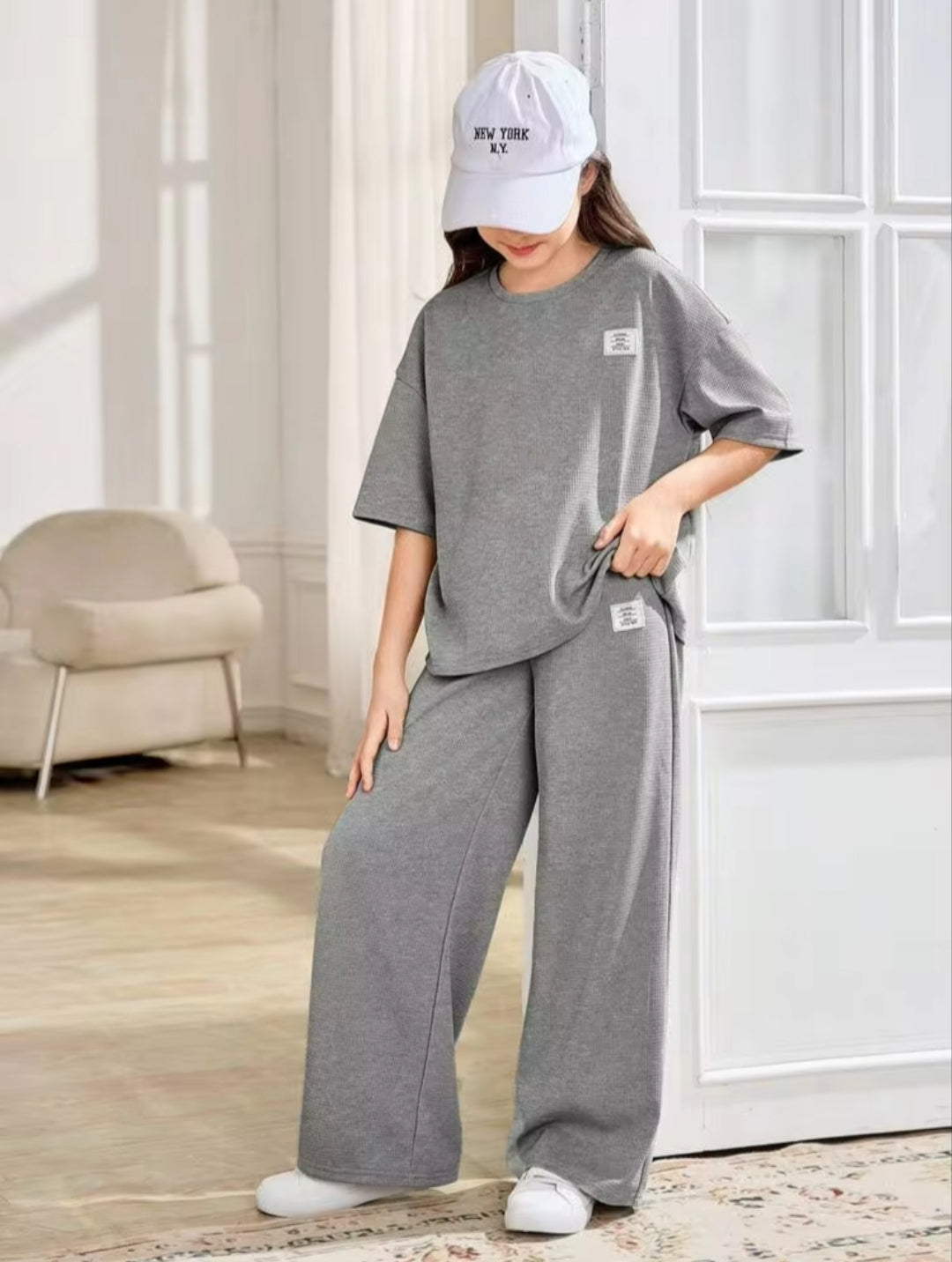 Baggy Suit Teen Girl Grey Soft Cotton Jersey for Summer