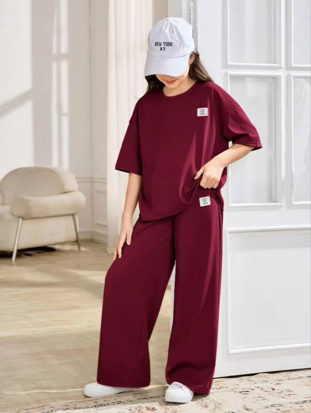 Baggy Suit Teen Girl Maroon Soft Cotton Jersey for Summer