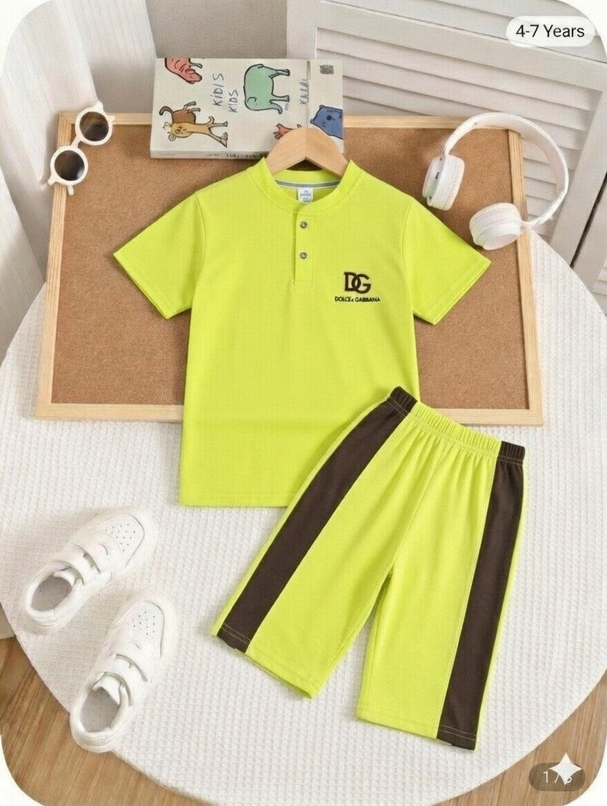 Henley Neck Lemon Color Jersey Casual Suit