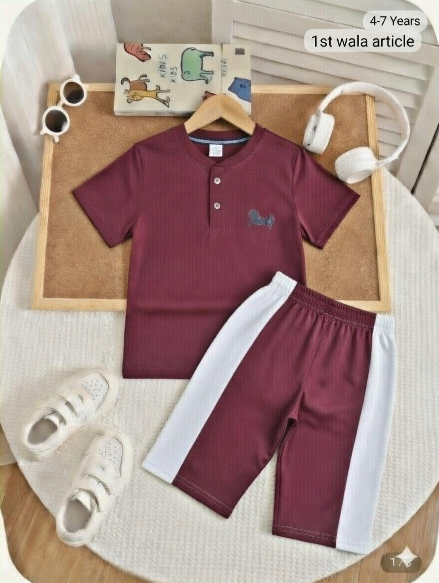 Henley Neck Maroon Color Jersey Casual Suit