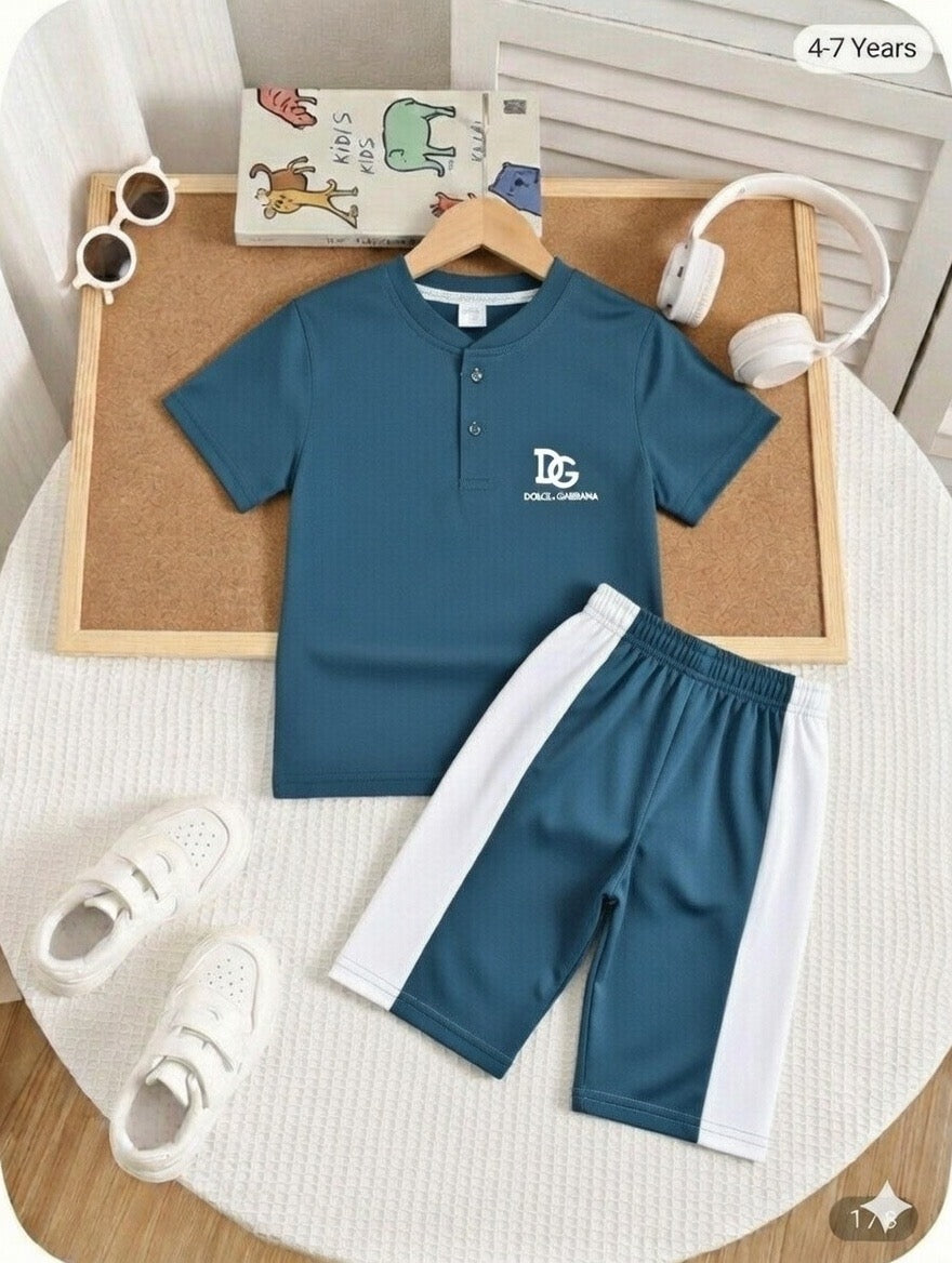 Henley Neck Peacock Color Jersey Casual Suit