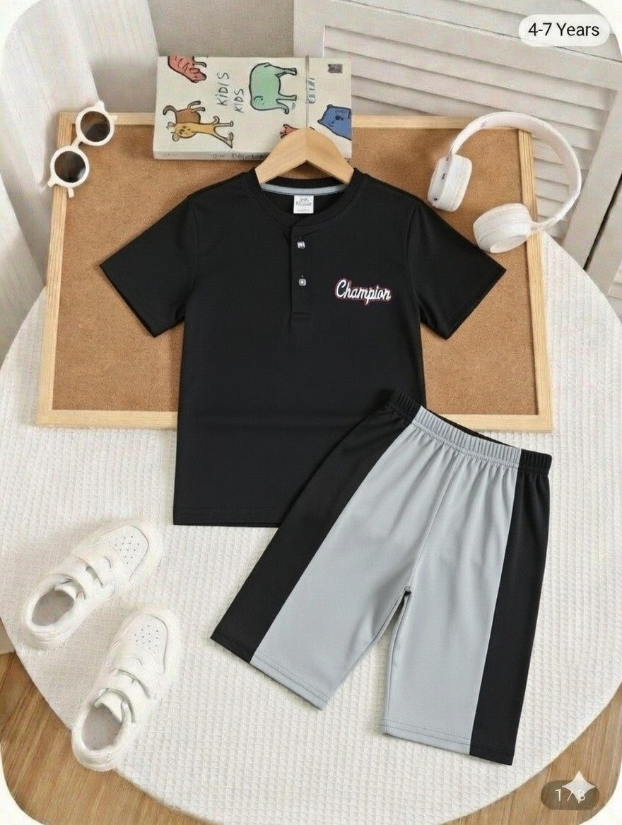 Henley Neck Black Color Jersey Casual Suit