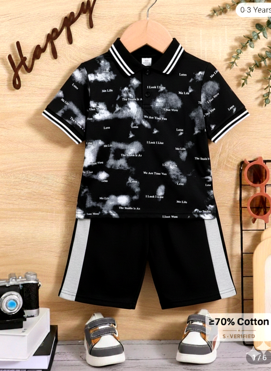 Cloudy Texture Shirt Collar Black Color Jersey Casual Suit