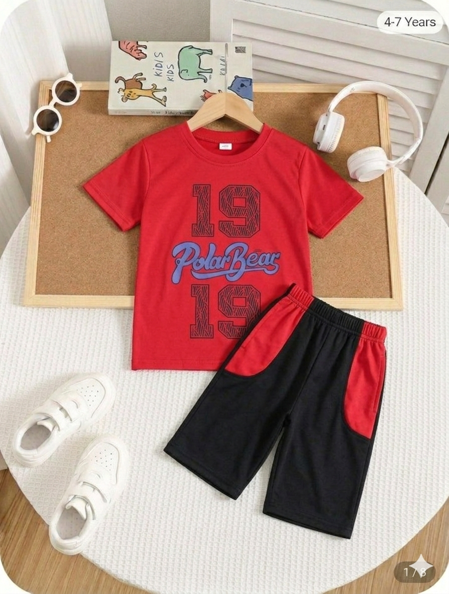 19 Polar Bear Red Jersey Casual Suit
