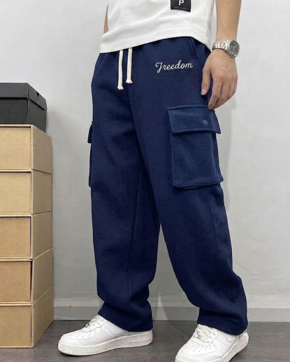 Relaxed Fit Cargo Trouser Cotton Terry Navy Blue