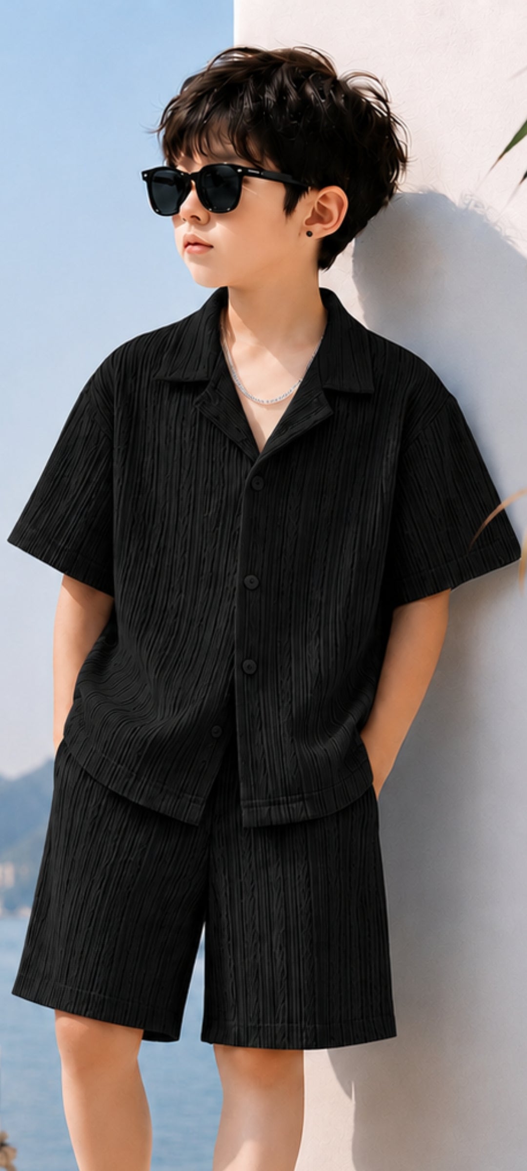 CO-ORD Set Premium Turkish Plissé Fabric for Summer Black