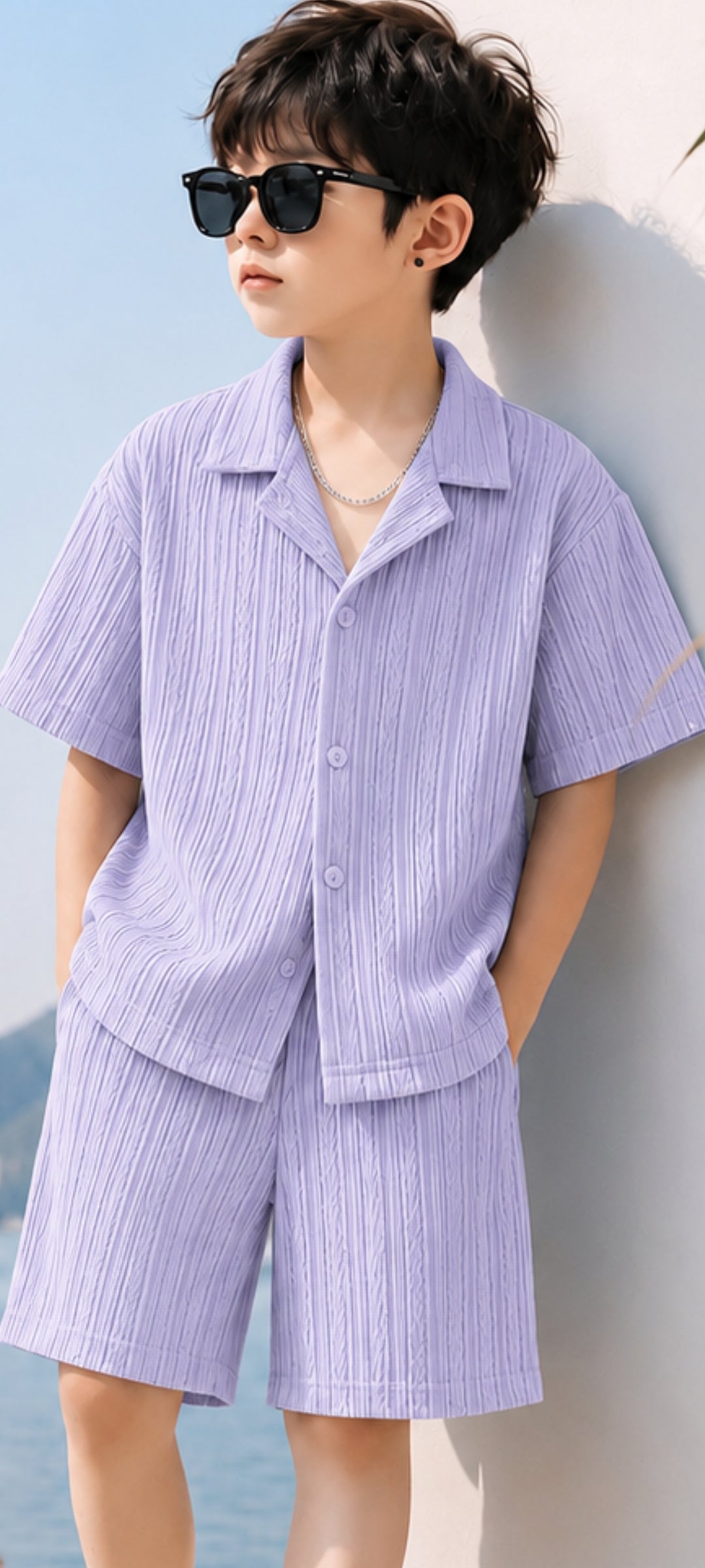 CO-ORD Set Premium Turkish Plissé Fabric for Summer Lavender