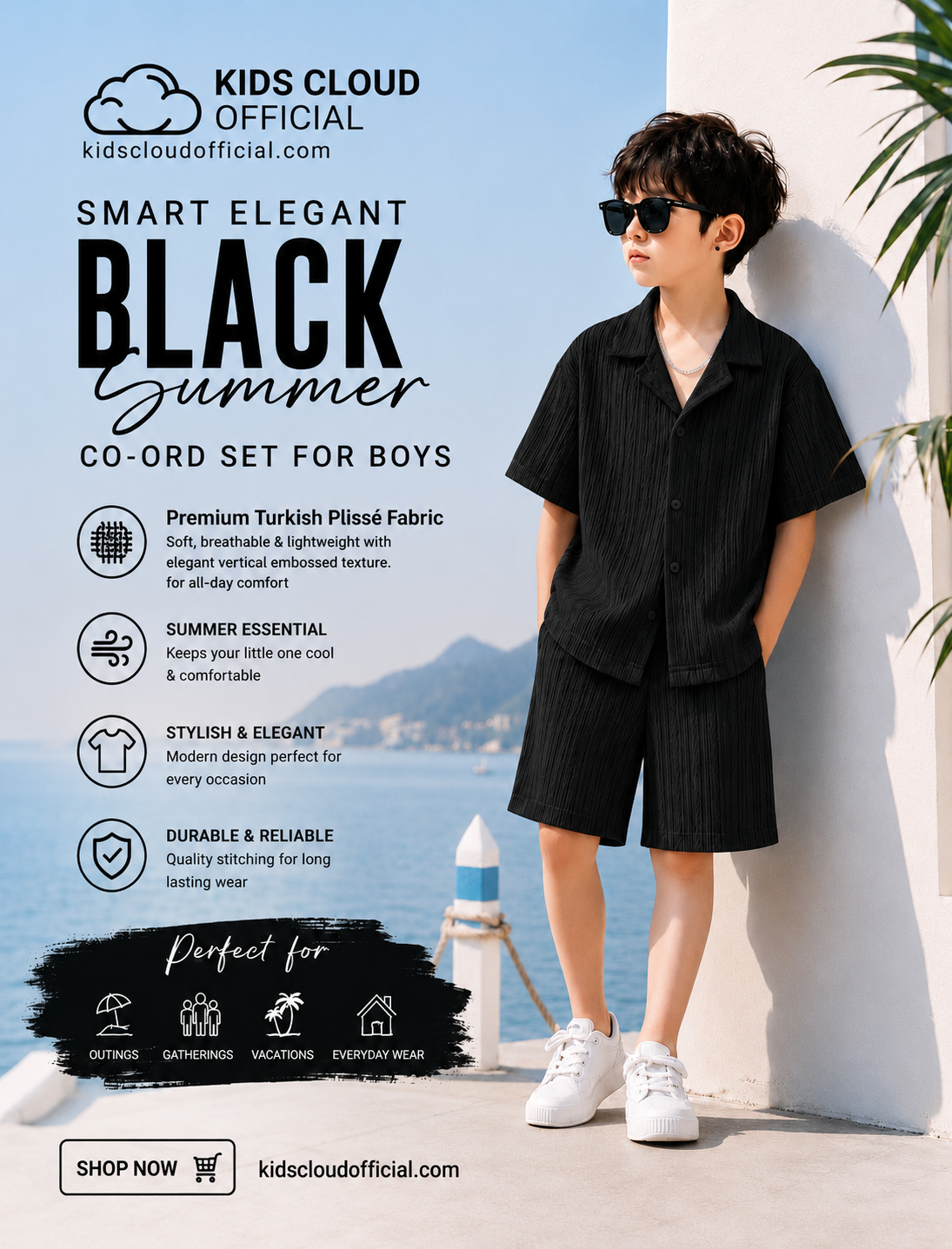 CO-ORD Set Premium Turkish Plissé Fabric for Summer Black