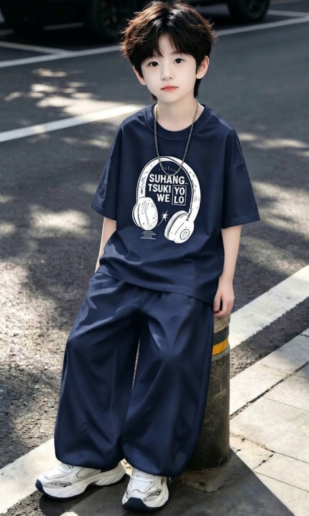Baggy Suit Head Phone Navy Blue Soft Cotton Jersey for Summer