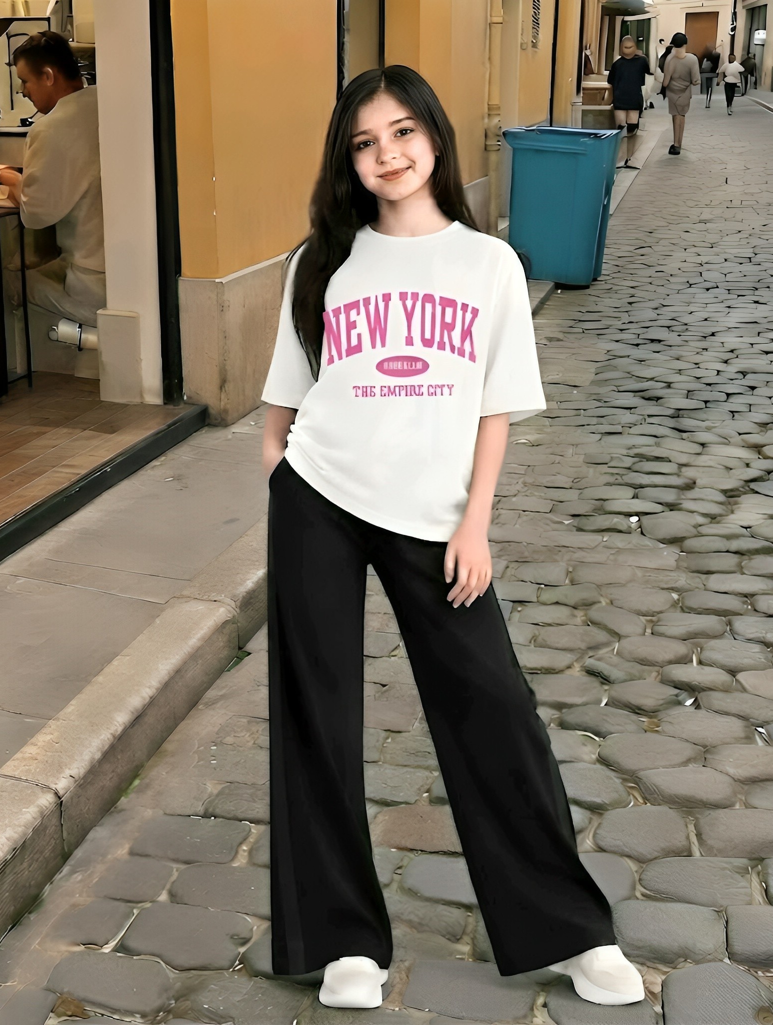 Baggy Suit Teen Girl New York Pink Soft Cotton Jersey for Summer
