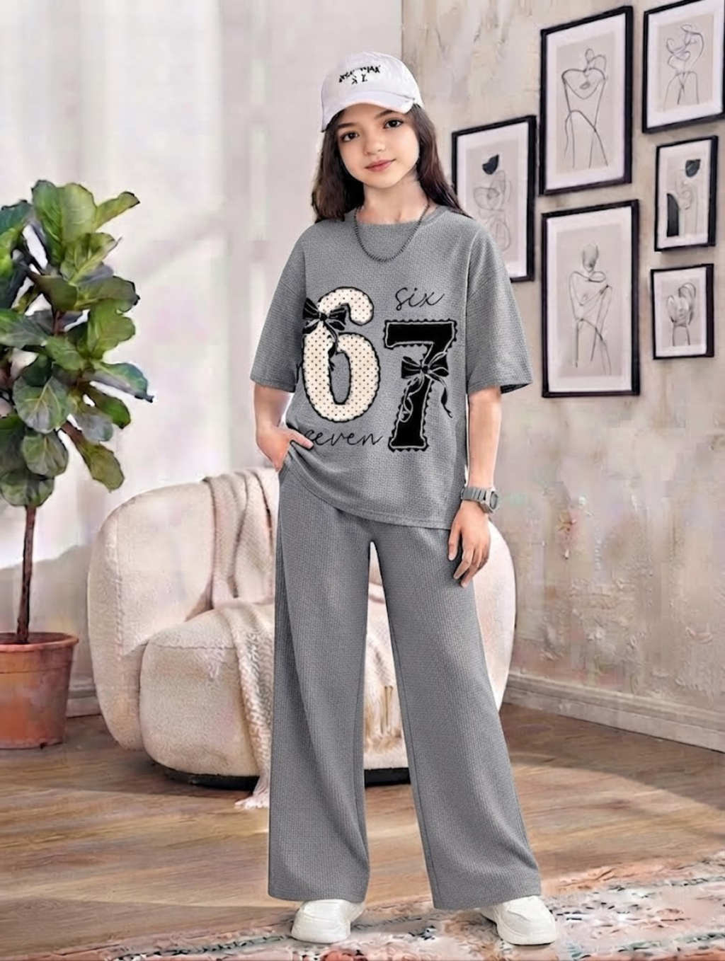 Baggy Suit Teen Girl 67 Grey Soft Cotton Jersey for Summer