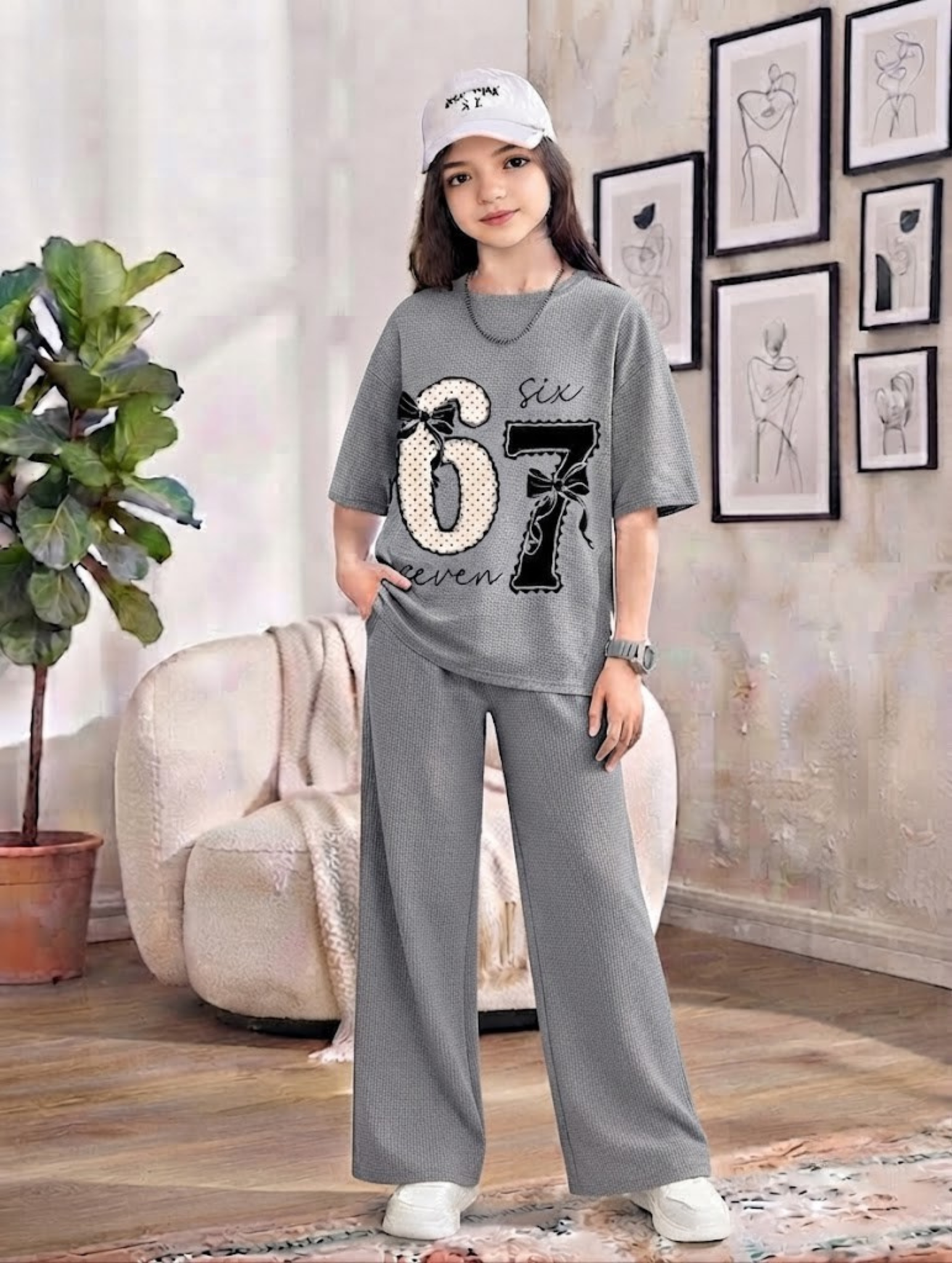 Baggy Suit Teen Girl 67 Grey Soft Cotton Jersey for Summer