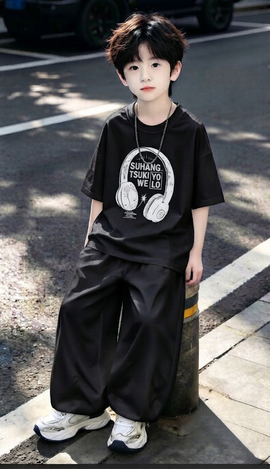Baggy Suit Head Phone Black Soft Cotton Jersey for Summer