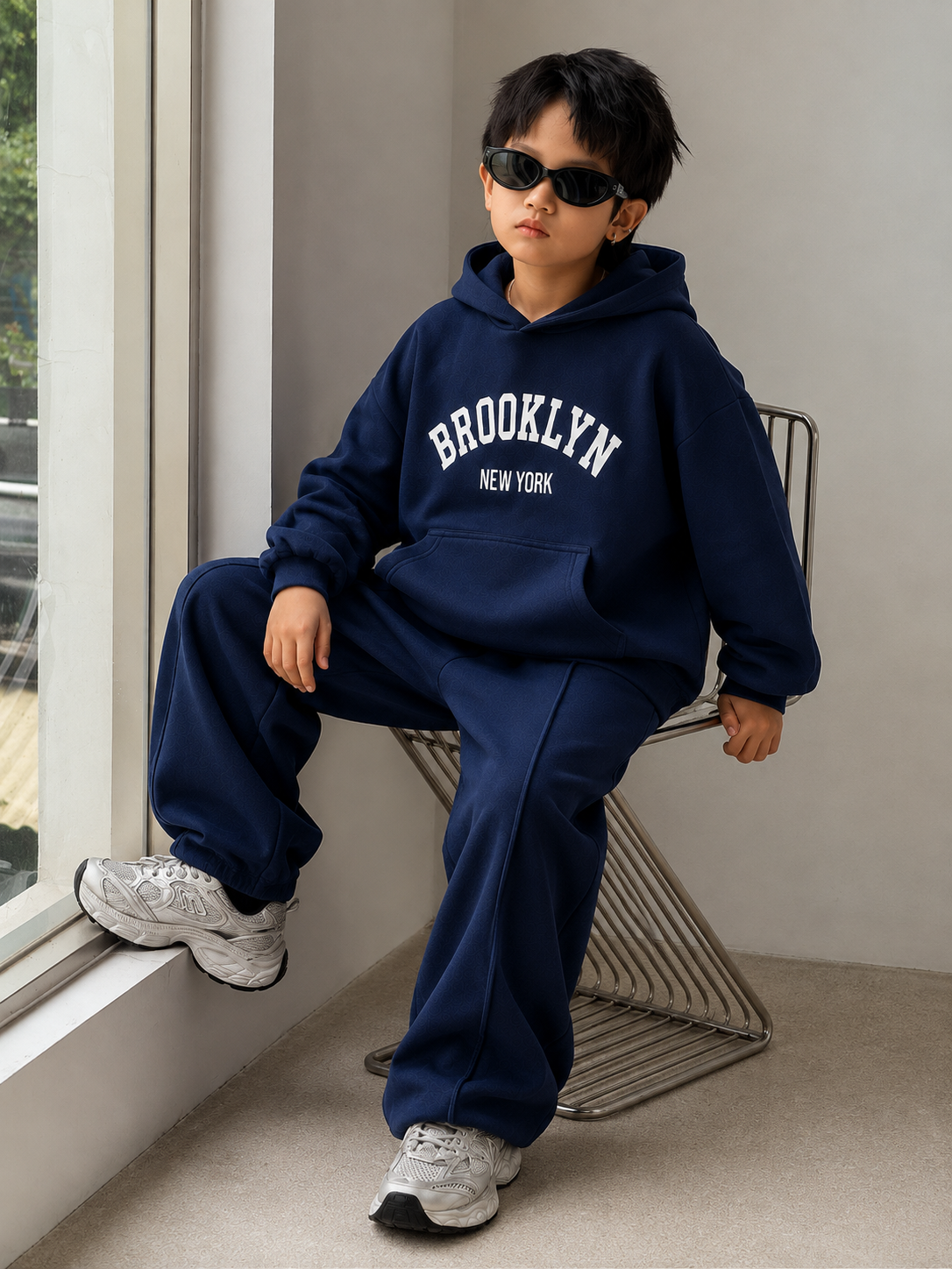 Kids Baggy Suit Relaxed Fit Brooklyn Soft Cotton Fleece Navy Blue for Winter