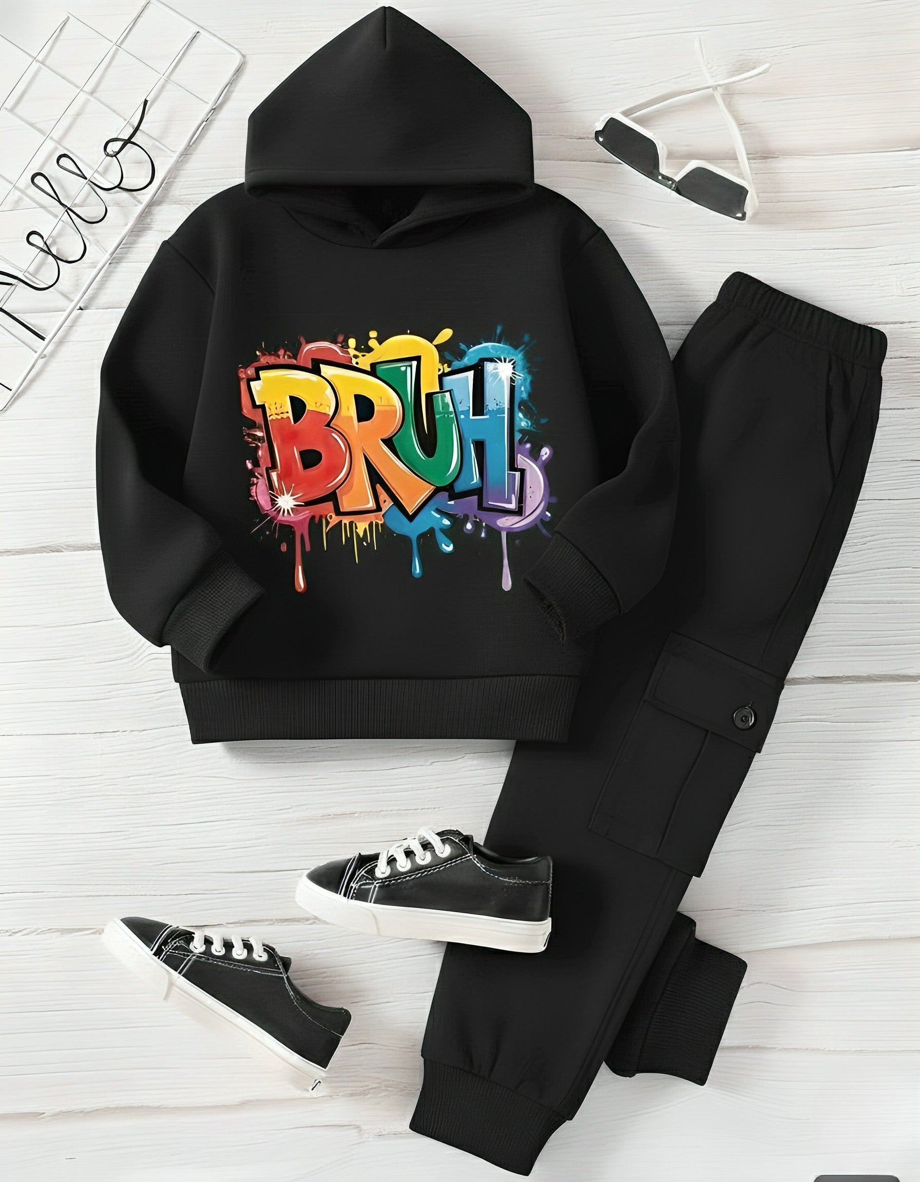 Bruh Full Black with Cargo Trouser Winter Track Suite