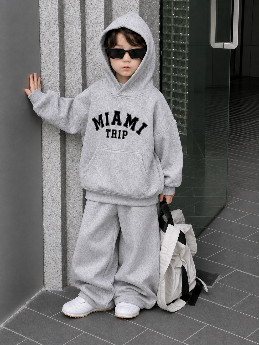 Kids Baggy Suit Relaxed Fit Miami Soft Cotton Fleece Heather Grey for Winter