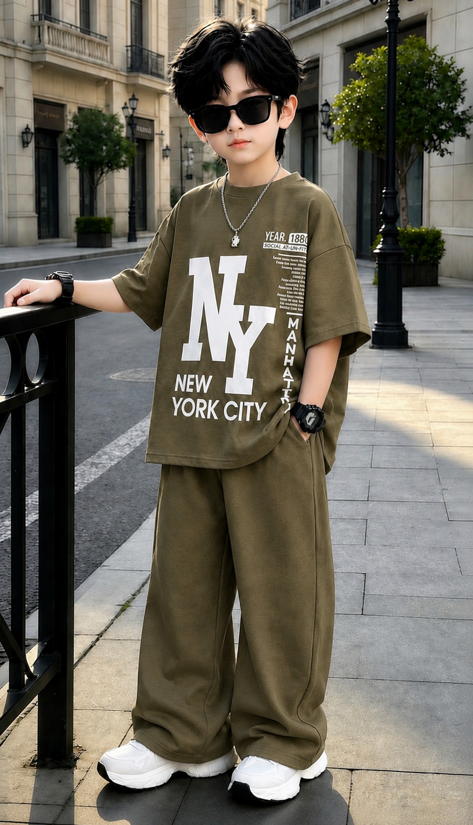 Baggy Suit New York 1880 Olive Green Soft Cotton Jersey for Summer