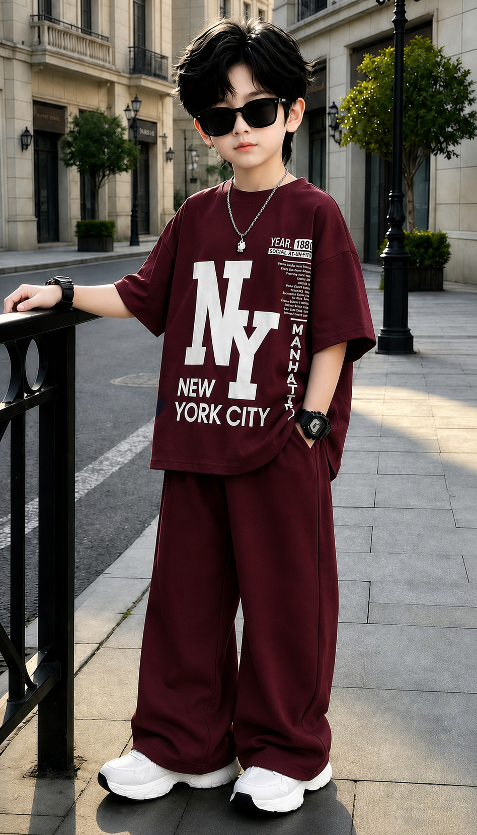 Baggy Suit New York 1880 Maroon Soft Cotton Jersey for Summer