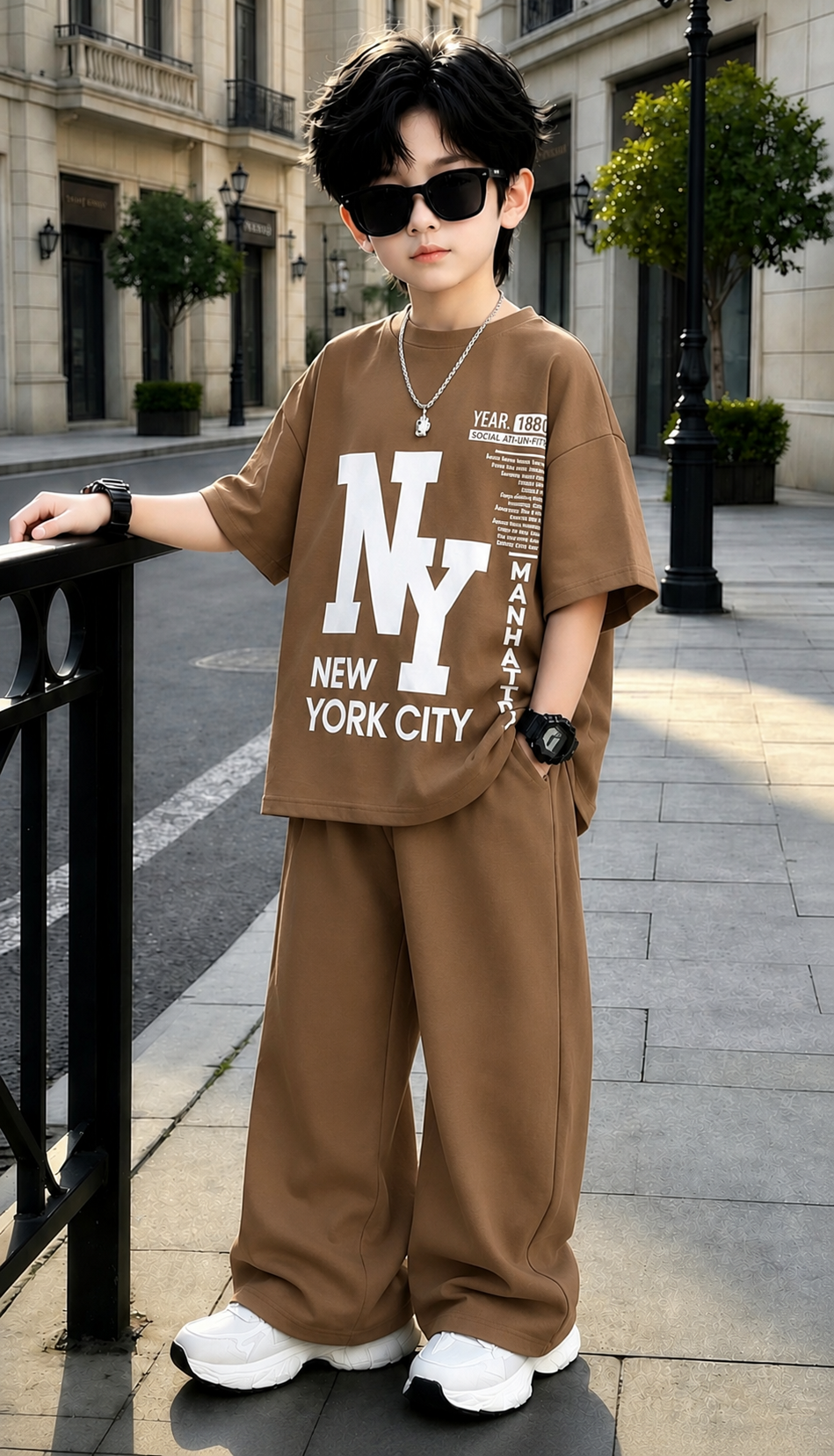 Baggy Suit New York 1880 Camel Soft Cotton Jersey for Summer