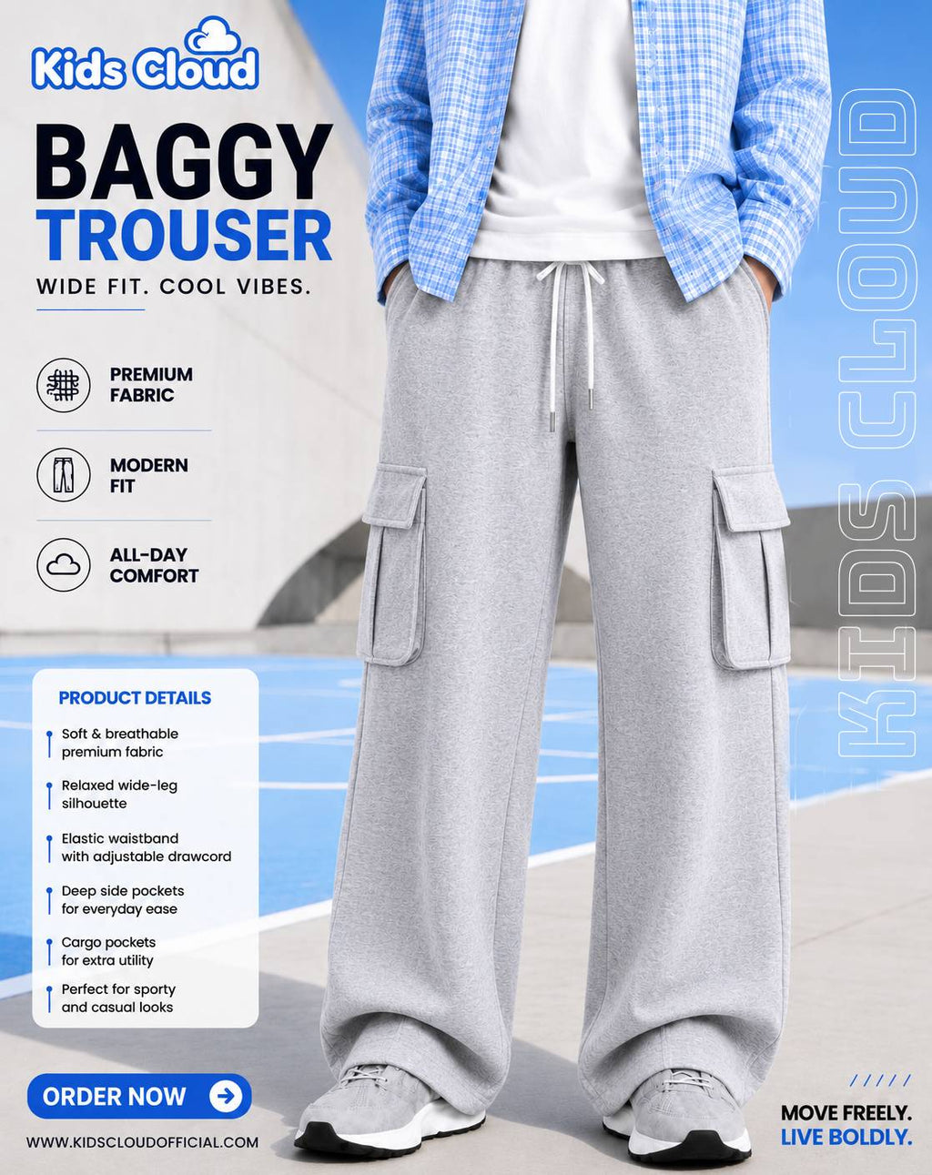 Relaxed Fit Cargo Trouser Cotton Terry Grey