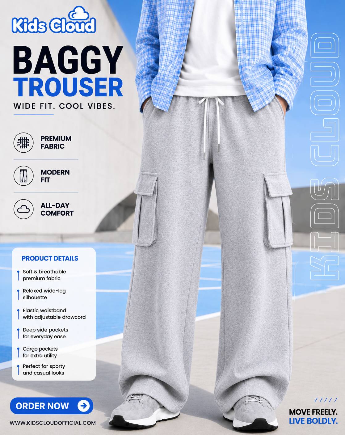 Relaxed Fit Cargo Trouser Cotton Terry Grey