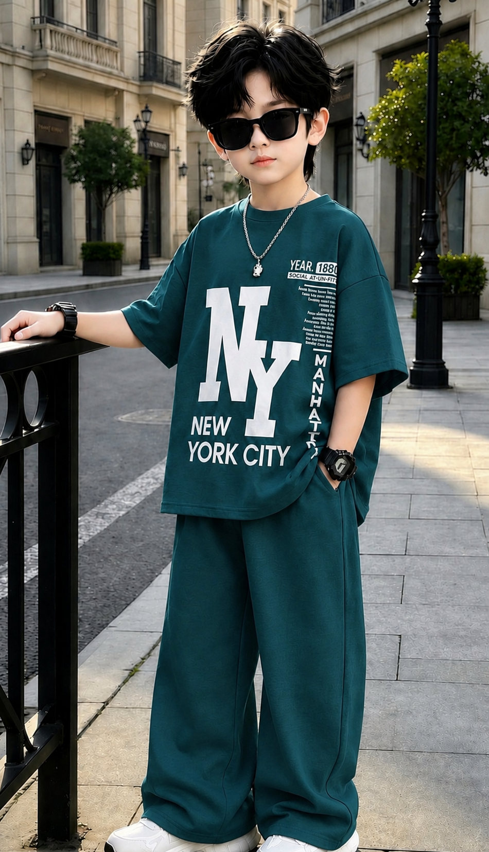 Baggy Suit New York 1880 Peacock Soft Cotton Jersey for Summer