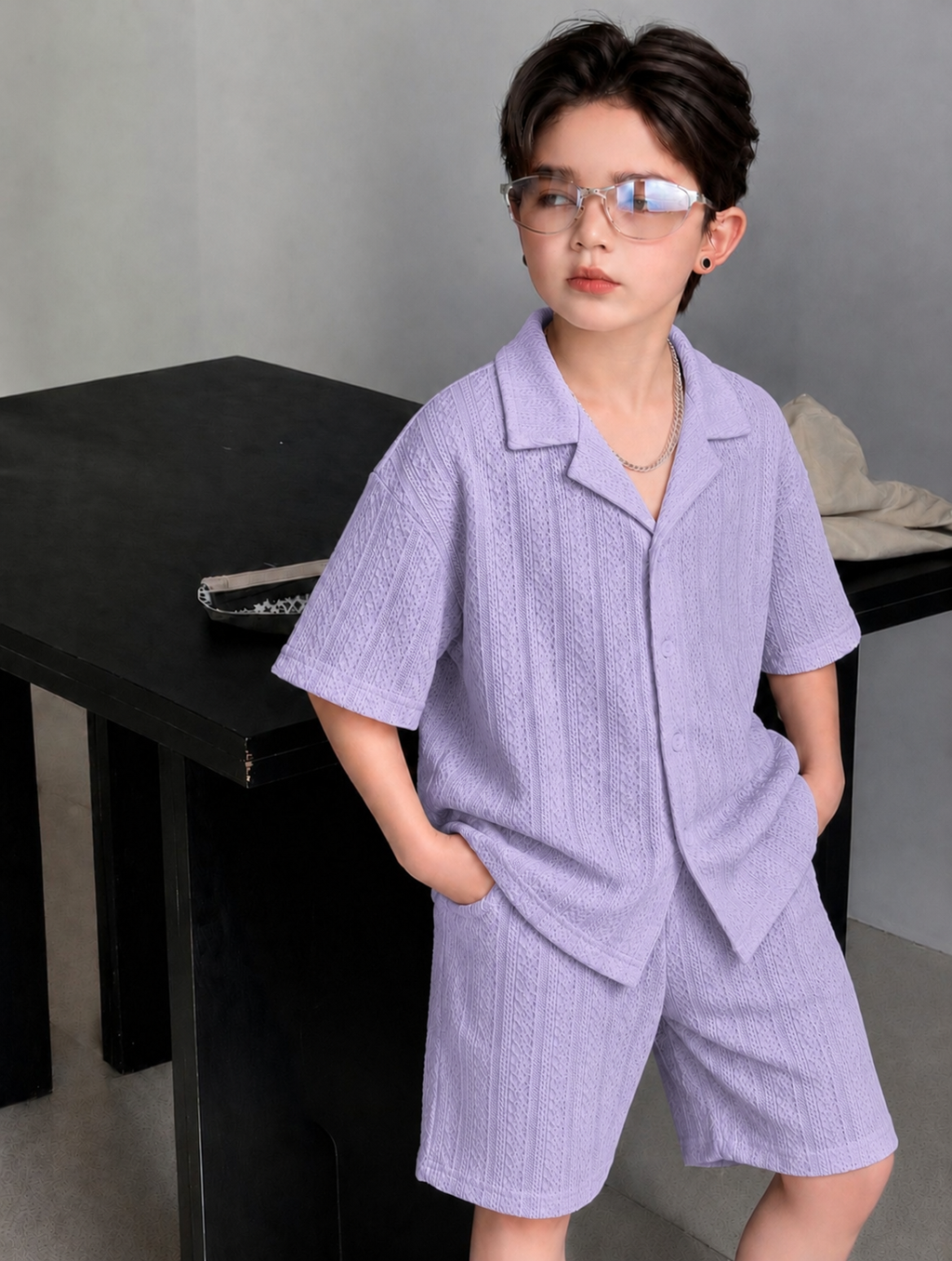 CO-ORD Set Knitted Jacquard Cotton Fabric for Summer Lavender