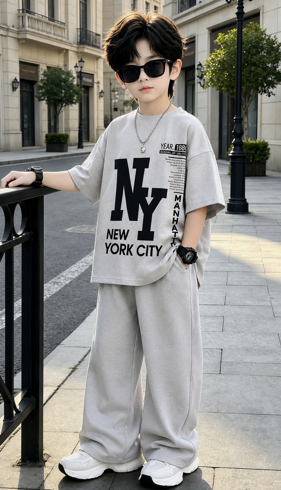 Baggy Suit New York 1880 Grey Soft Cotton Jersey for Summer