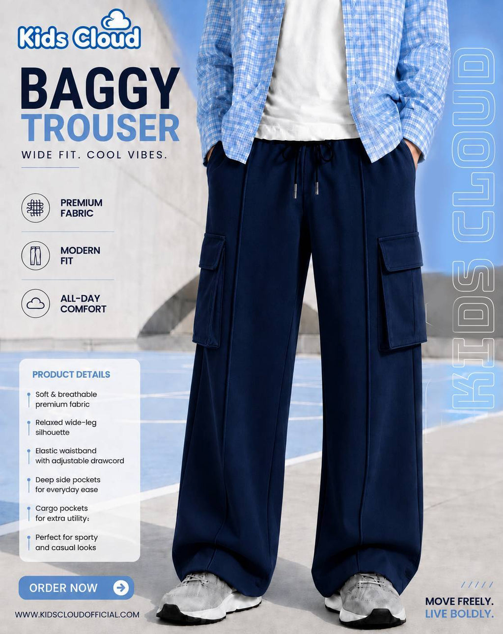 Relaxed Fit Cargo Trouser Cotton Terry Navy Blue