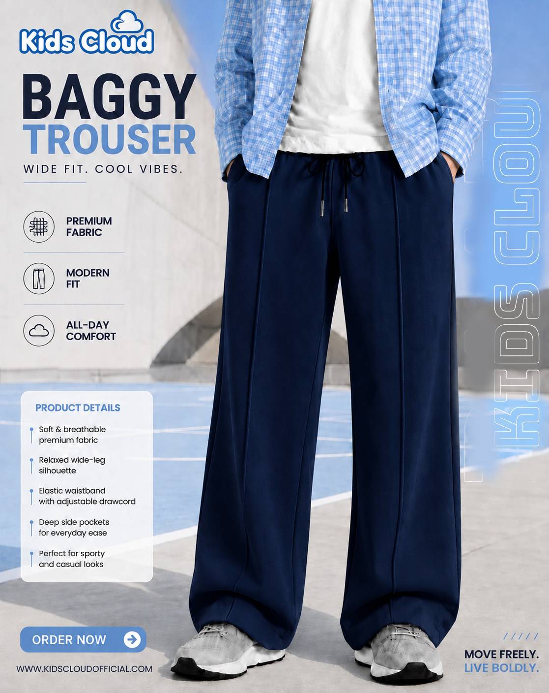 Relaxed Fit Pleated Trouser Cotton Terry Navy Blue