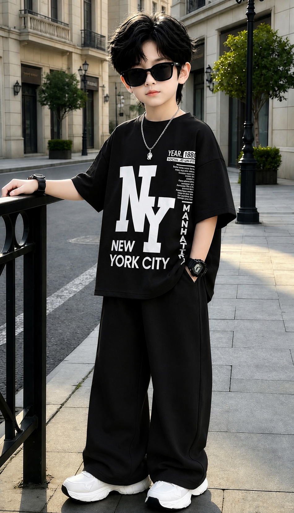 Baggy Suit New York 1880 Black Soft Cotton Jersey for Summer