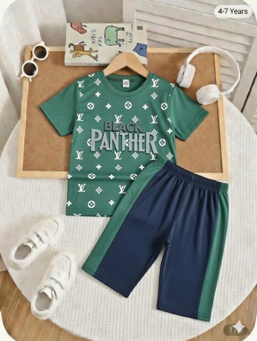 Panther Round Neck Green Color Jersey Casual Suit
