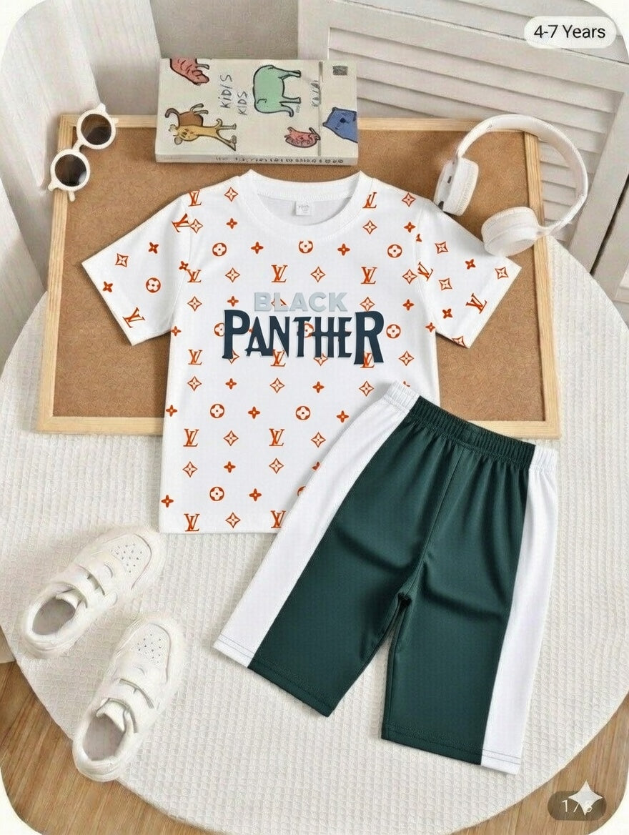 Panther Round Neck White Color Jersey Casual Suit